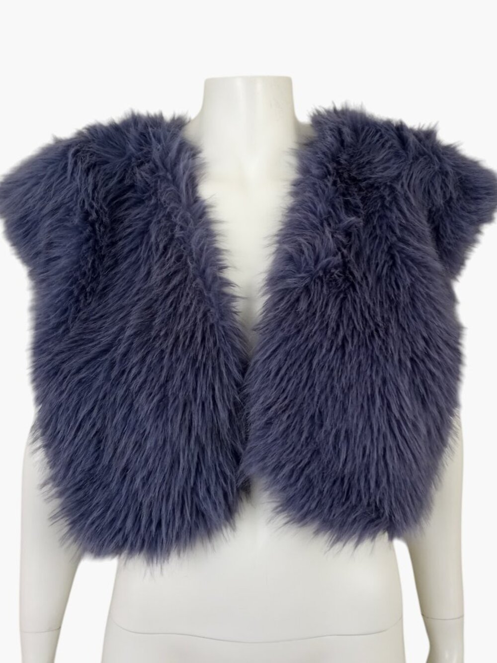 DO+BE Blue Faux Fur Vest Womens M Cropped Open Front Sleeveless
